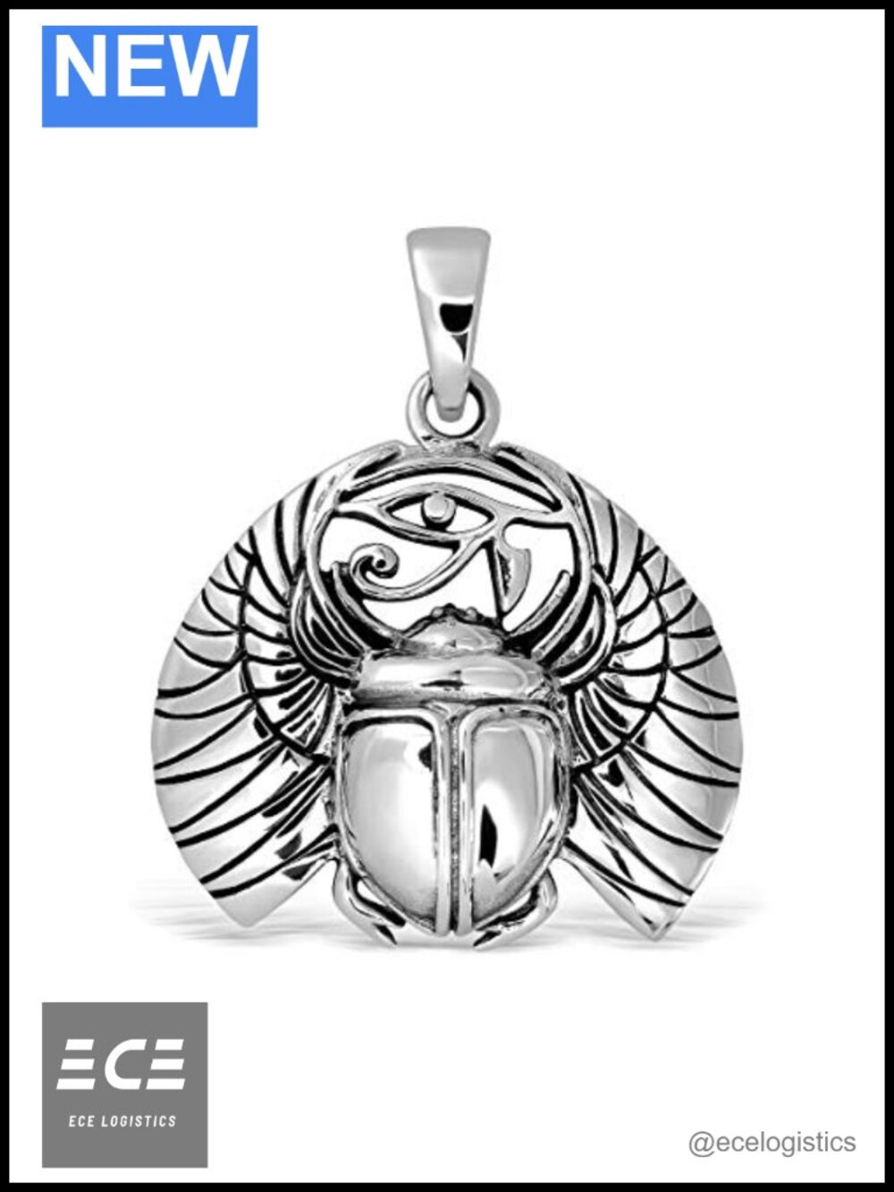 925 Sterling Silver Egyptian Scarab Eye of Horus Protection Pendant
